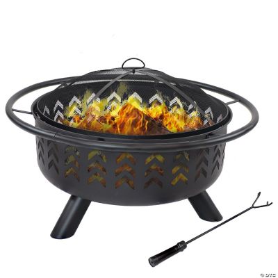 Sunnydaze Arrow Motif Heavy-Duty Steel Fire Pit with Spark Screen ...