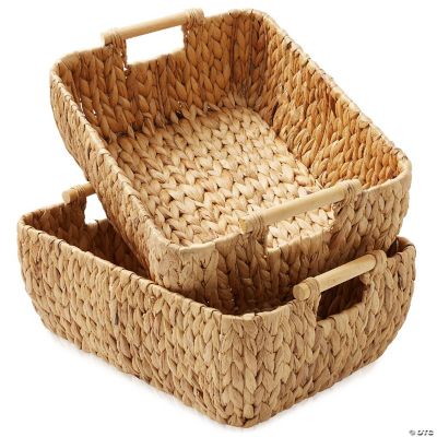 Casafield 2Piece Oval Storage Baskets with Wood Handles, Large Woven