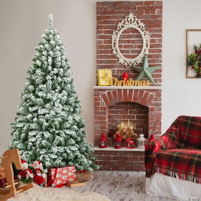6ft Snow Flocked Christmas Tree Hinged Artificial Pine Tree w/ Metal