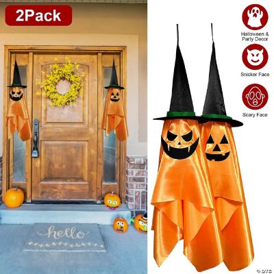 2 Pack Hanging Ghosts with Wizard Hat Snicker Scary Face Halloween