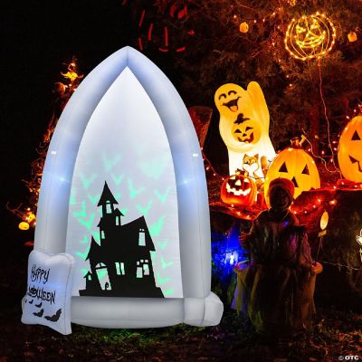 7' Halloween Outdoor Inflatable Headstone Blow up w/ Built-in Bat Lamp ...