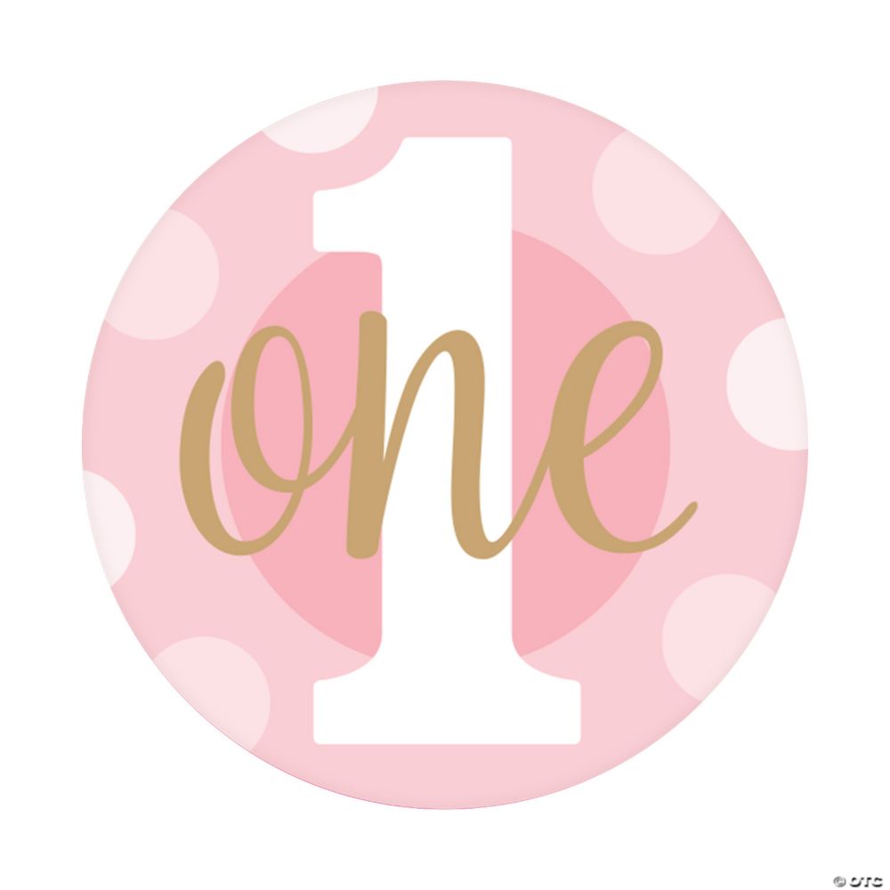 2" diam. Bulk 144 Pc. Girl's First Birthday Pink Favor Stickers