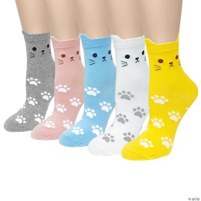 Wrapables Novelty Animal Print Crew Socks (Set Of 5), Whiskers And Paws ...