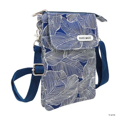 Wrapables Mini Crossbody Cell Phone Bag, Front Flap / Navy Leaves