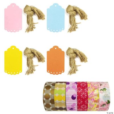 Wrapables Set Of 6 Washi Tape + 40 Large Scalloped Multi-Color Gift ...
