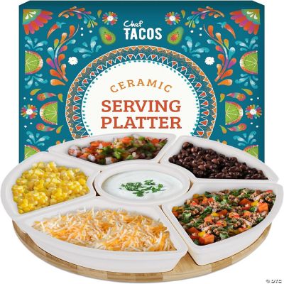 Chef Tacos Ceramic Taco Serving Platter Divided Serving Tray for Taco