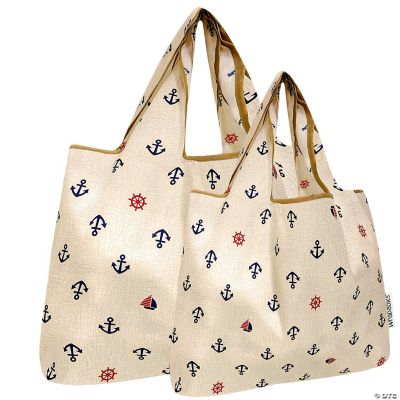 Wrapables Large & Small Nylon Reusable Grocery Bags, Set 2, Anchors