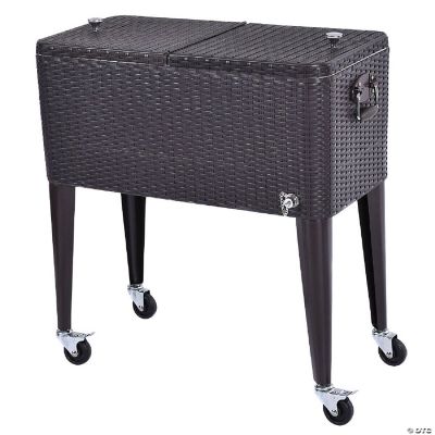 Costway Outdoor Rattan 80QT Party Portable Rolling Cooler Cart Ice Beer ...