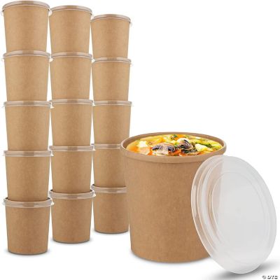 MT Products 16 oz Kraft Paper Soup Cups with Plastic Lids - Set of 20 ...