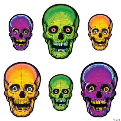 Beistle Vintage Halloween NiteGlo Skull Cutouts 12 Pack Oriental