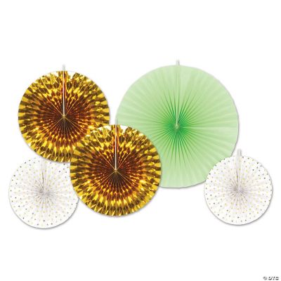 Beistle Assorted Paper & Foil Decorative Fans Golden, Green and