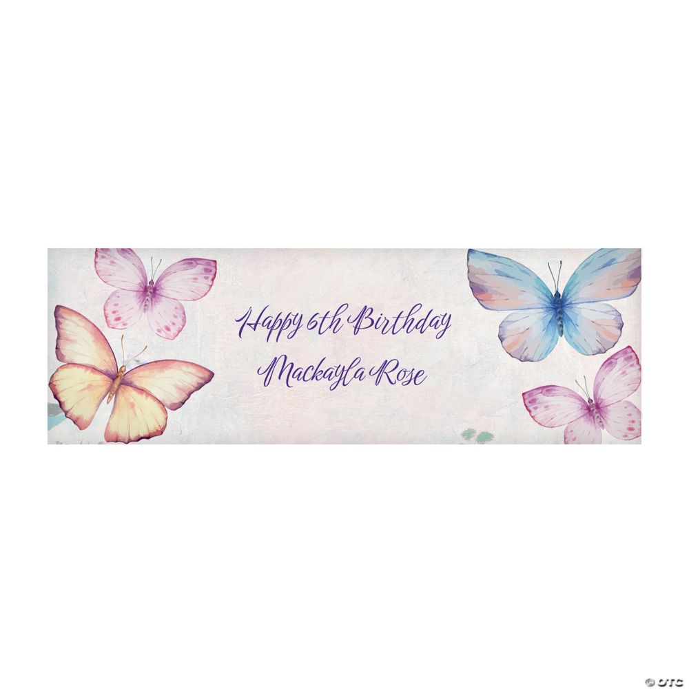 52" x 17" Personalized Pastel Butterfly Party Banner - Small