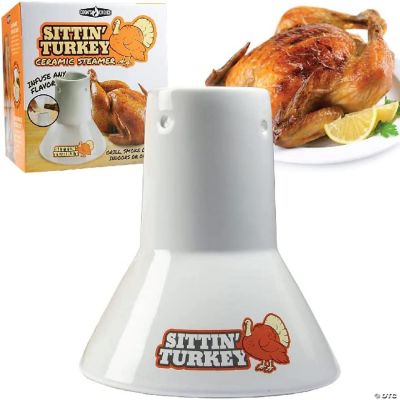 Sittin' Turkey Ceramic Beer Can Turkey Roaster & Steamer Easily Infuse