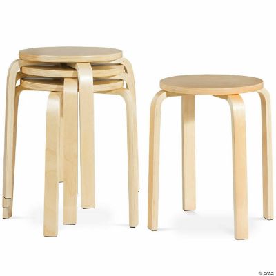 Set of 4 18'' Stacking Stool Round Dining Chair Backless Wood Home