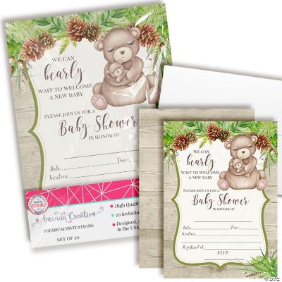 Woodland Mom & Baby Bear Baby Shower Invitations Oriental Trading