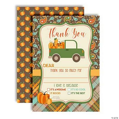 AmandaCreation Green Truck with Pumpkins Thank You Cards 20pc