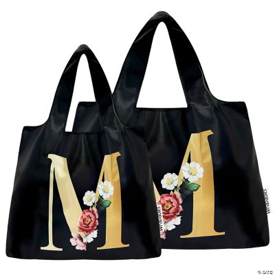 Wrapables Large & Small Monogram Nylon Reusable Bags, Set 2, Letter M