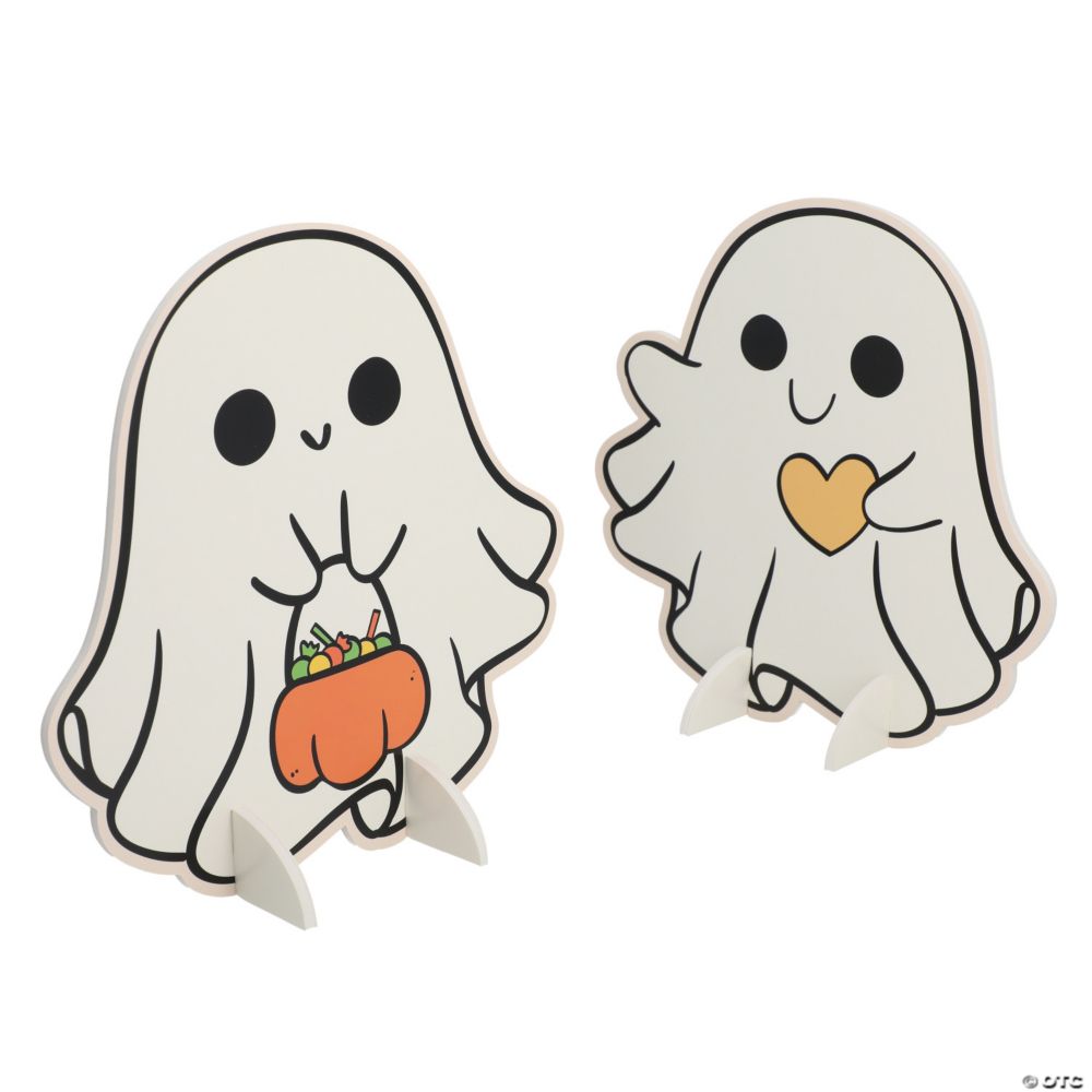 10" Halloween Happy Ghost with Candy & Heart Table Centerpieces - 2 Pc. White