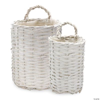Wall Hanging Baskets Set of 2; White Wicker Rustic Farmhouse Baskets ...