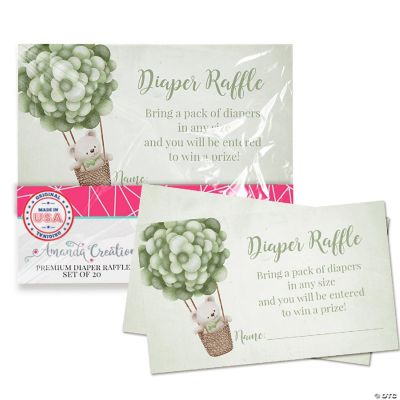 AmandaCreation Sage Green Teddy Bear Diaper Raffle Tickets 20pc