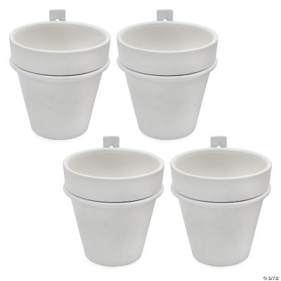 Wall Mounted Planter Rings w/White Clay Pots 8pc Set; White Metal Plant
