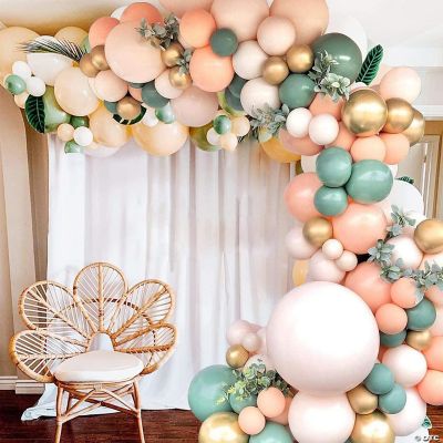 140Pcs Sage Green Peach Blush Pink Balloon Garland Arch Kit for Baby