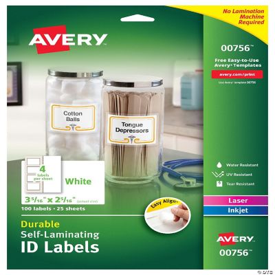 Avery Easy Align Self-Laminating ID Labels, Permanent Adhesive, 2-5/16 ...