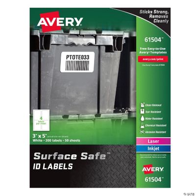 Avery Surface Safe ID Labels, 3" x 5", Water Resistant, Matte White