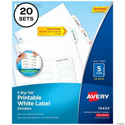 Avery Big Tab Printable Label Dividers, Easy Peel, 5 Tabs, 20 Sets (14434) | Oriental Trading