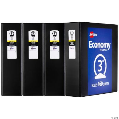 Avery Economy View 3 Ring Binders, 3" Round Rings, 4 Black Binders