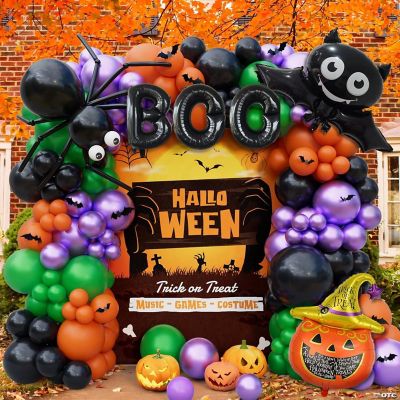 Halloween Balloon Garland Arch kit 140pcs with Happy Skeleton Pumpkin