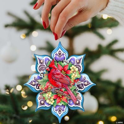 Set of 2 - Cardinal Snowflake Wooden Christmas Ornaments by G. Debrekht ...