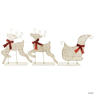3pc LED Lighted Reindeer and Sleigh Outdoor Christmas Decoration