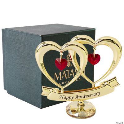 24K Gold Plated Beautiful "Happy Anniversary" Double Heart Table Top