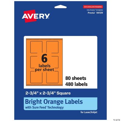 Avery Printable Square Labels, Bright Orange, 2.75" x 2.75", 480ct ...