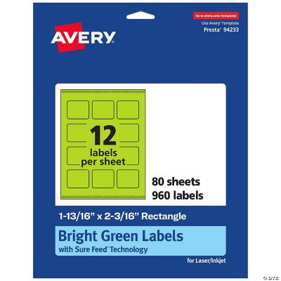 Avery Rectangle Labels, Bright Green, 113/16" x 23/16", 960ct