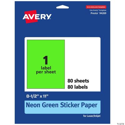 Avery Printable Sticker Paper, Neon Green, 8.5" x 11", 80ct | Oriental ...