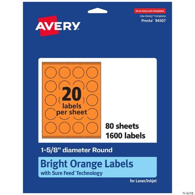 Avery Printable Round Labels, Bright Orange, 1-5/8" Diameter, 1,600ct ...