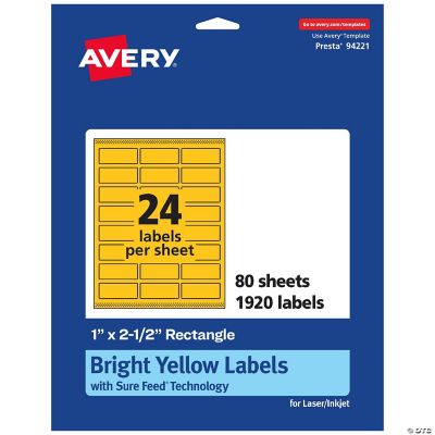 Avery Printable Rectangle Labels, Bright Yellow, 1