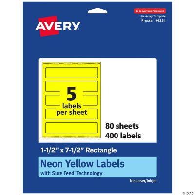 Avery Printable Rectangle Labels, Neon Yellow, 1.5" x 7.5", 400ct ...