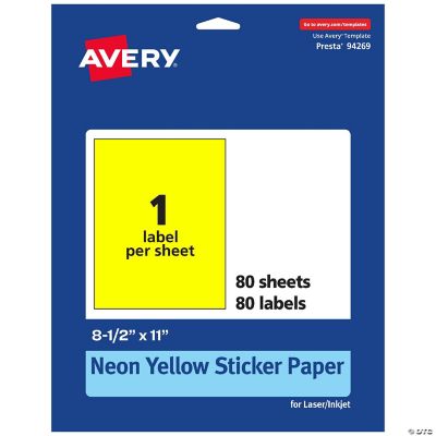 Avery Printable Sticker Paper, Neon Yellow, 8.5" x 11", 80ct | Oriental ...