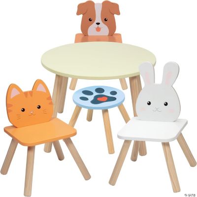 Kids Wooden Animal Table & Chair Set w 3 Seats (Puppy Kitten & Bunny ...