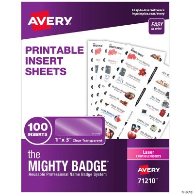 The Mighty Badge Printable Insert Sheets, 100 Clear Inserts, Laser