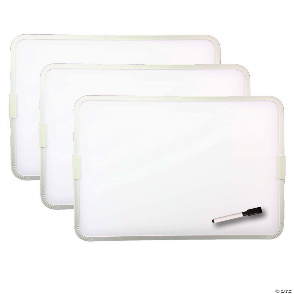 Flipside Products Two-Sided Aluminum Framed, Magnetic Dry Erase Board w/Pen, 9" x 12", Pack of 3 White