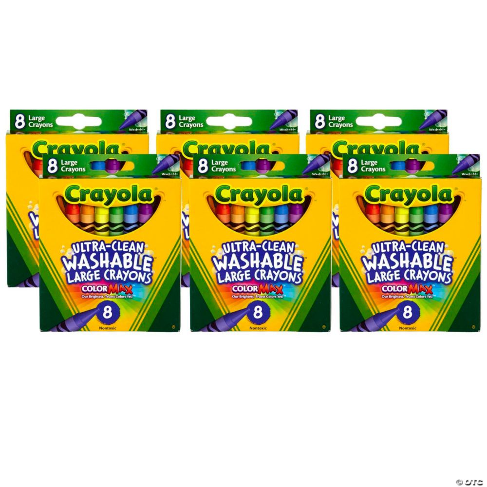Crayola Ultra-Clean Washable Crayons, Large Size, 8 Per Box, 6 Boxes