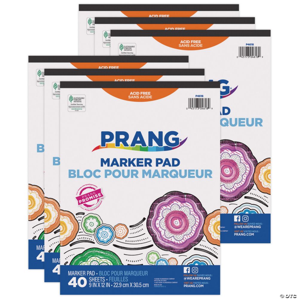 Prang Marker Pad, White, 9" x 12", 40 Sheets, Pack of 6