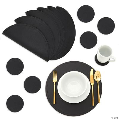 Set of 6 Faux Leather Circle Placemats with Round Coasters for Dining