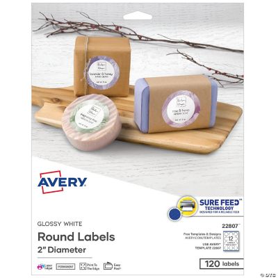 Avery Round Labels, Glossy White, 2" Diameter, 120ct (22807) - 5 Pack ...