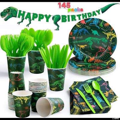 145-Piece T-Rex Dinosaur Birthday Party Supplies Set with Tableware ...