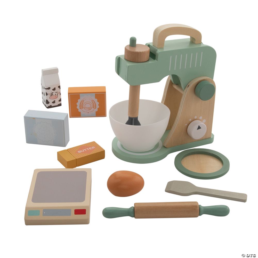 9 1/2" Pretend Play Wood Mixer Kitchen Play Set - 11 Pc.